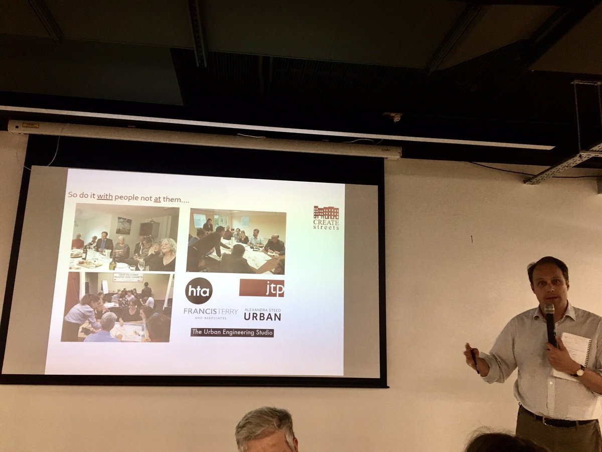 jtp_placemaking's tweet photo. Tonight’s @UDGUrbanUpdate event ‘People-Friendly Big Streets’ featured discussion on how car-dominated streets can be redesigned for a better pedestrian &amp; place experience. Nicholas Boys Smith of @createstreets presented work reimagining large London streets, with JTP &amp; others. https://t.co/L1SdOg8lqy