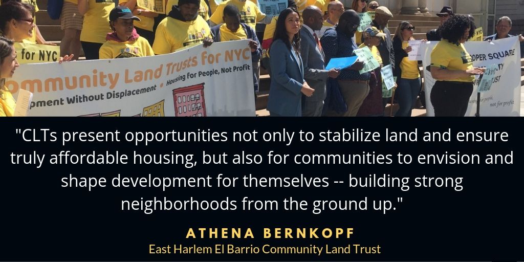 Community Land Trusts like <a href="/EHEBCLT/">East Harlem/El Barrio Community Land Trust</a> democratize development + expand affordable housing

Supporting the #CLTsForNYC initiative is a huge opportunity fr <a href="/NYCCouncil/">New York City Council</a> @NYCSpeakerCoJo to help expand this transformative model

#DevelopmentWithoutDisplacement
#HousingForPeopleNotProfit