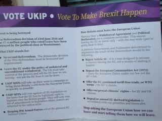 UKIPCumbria's tweet photo. Just delivered my last batch of these manifestos.  #UKIP is the only party with a clear plan on how to leave the EU.  Please vote #UKIP tomorrow. #imvotingukip https://t.co/B5yG4NAIy0
