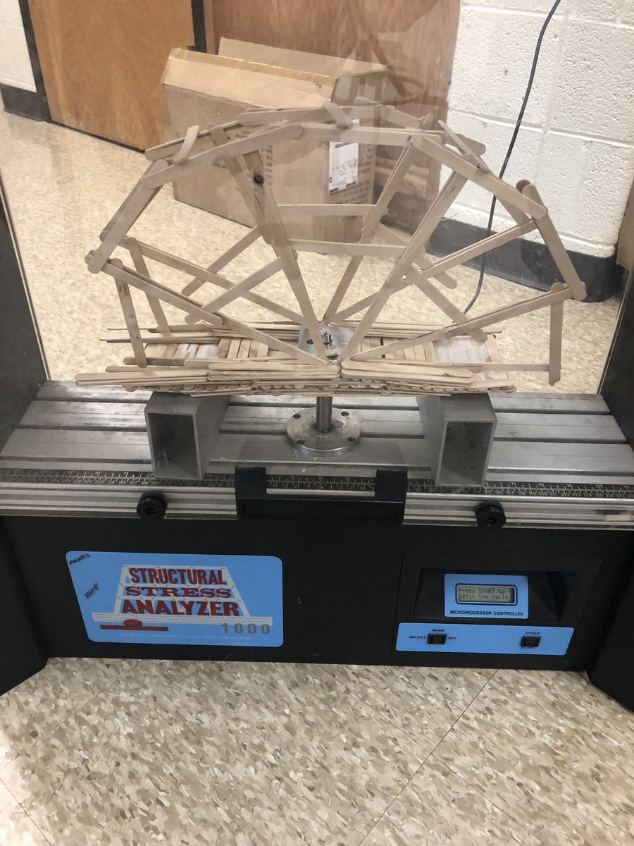 FarkasSTEM's tweet photo. It makes my heart incredibly happy when my #FarkasSTEM students don’t just think outside the box...they completely redesign it! This #PopsicleStickBridge design is gorgeous and it held 108lbs of pressure! @SeitzPirates #nerding #engineering #bridges #wctlp @jasongribble https://t.co/DoiY1l7iWS
