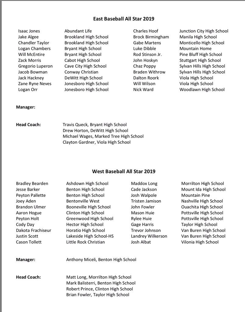 Horatio HS  Baseball (@horatiobaseball) on Twitter photo Congratulations to Dakota Frachiseur on his selection to the West All-Star baseball team. The AHSCA all-star game is Friday, June 21st and will be held at Bear Stadium at UCA in Conway. Congratulations to Dakota Frachiseur on his selection to the West All-Star baseball team. The AHSCA all-star game is Friday, June 21st and will be held at Bear Stadium at UCA in Conway.