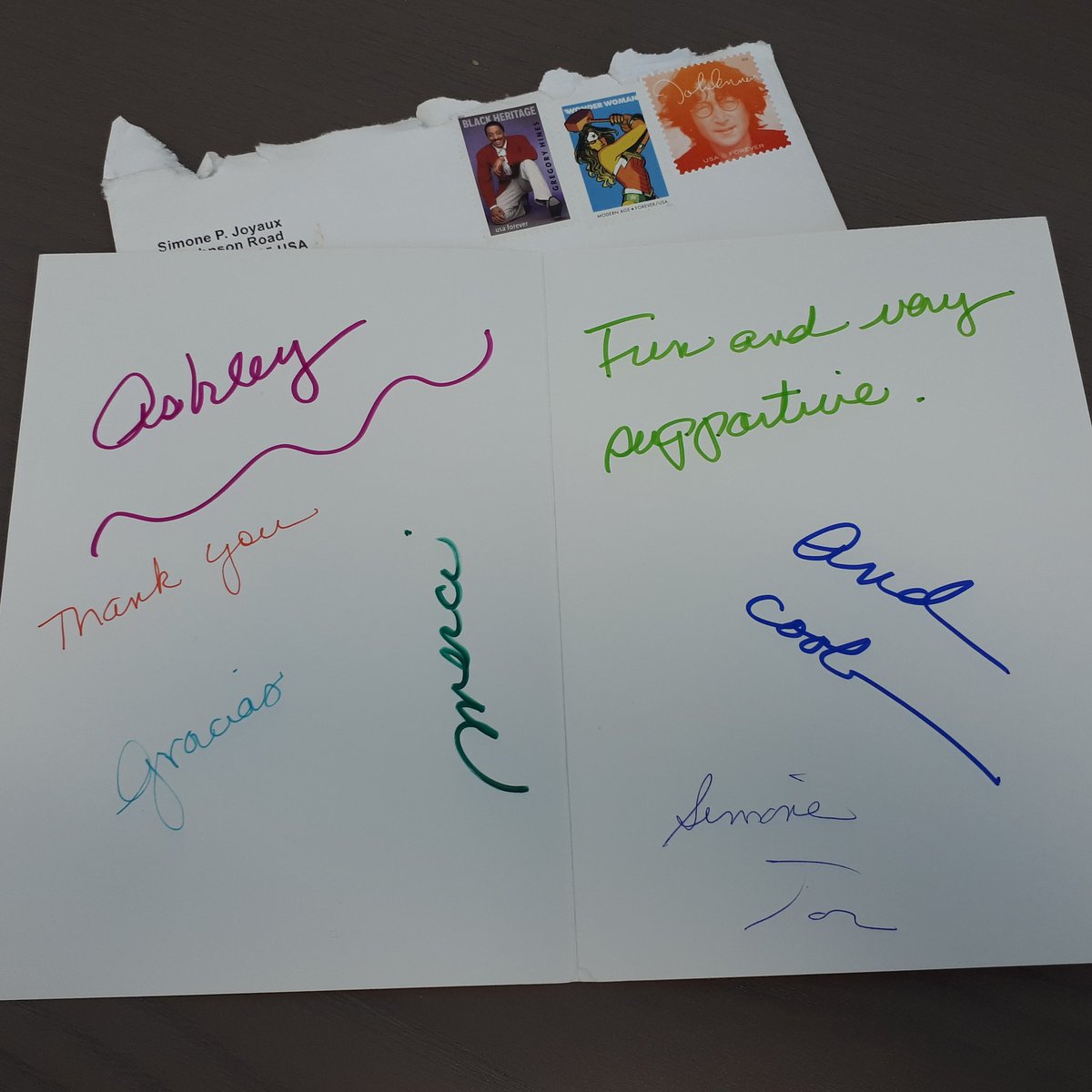 ashleyricher's tweet photo. I'm keeping this card from the power duo @spjoyaux and @thattomahern to show my daughter in ten years when she says I'm "so uncool". I am too!!! Also - you know I kept those fantastic postage stamps! #capitalafp https://t.co/0o0HWA2csL