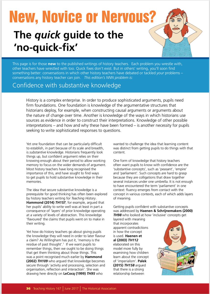 Counsell_C's tweet photo. How DO you get pupils secure in enough substantive historical knowledge to access *new* knowledge? Or enough to let them fly with disciplinary thinking? Everyone seems to be asking me this just now! But look no further than the @histassoc New, Novice &amp; Nervous features in TH167: https://t.co/gclMFWRziE