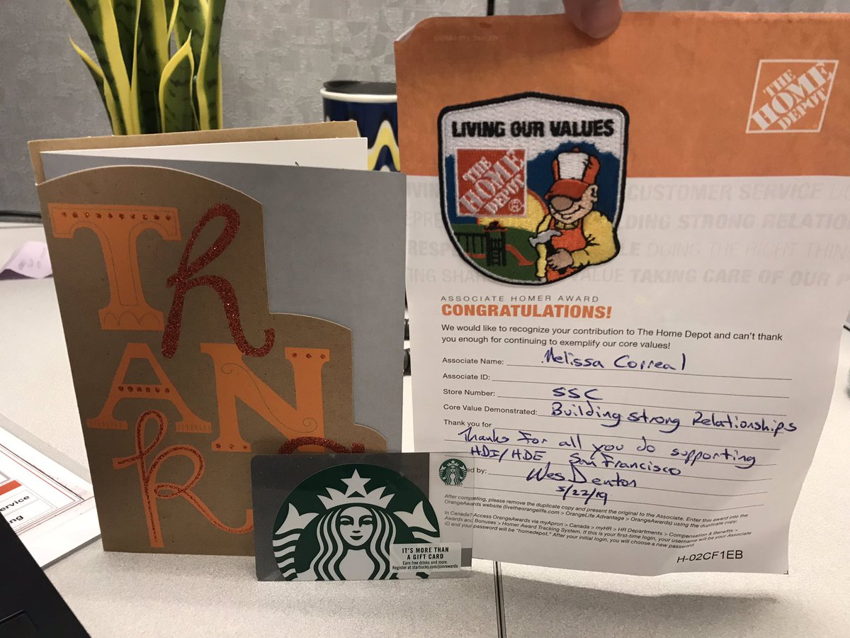 THD_MelCorrea's tweet photo. Thank you so much @WDentonthd for the wonderful homer award and Starbucks gift card! It is greatly appreciated! Thank you to my Pac North team for everything you do 😊 @jjbellangerthd @mark_ghergo @THDjoachim @TimGudasTHD #PacNorthProud #HomeDepot #HDU https://t.co/YSXGWcVJKd