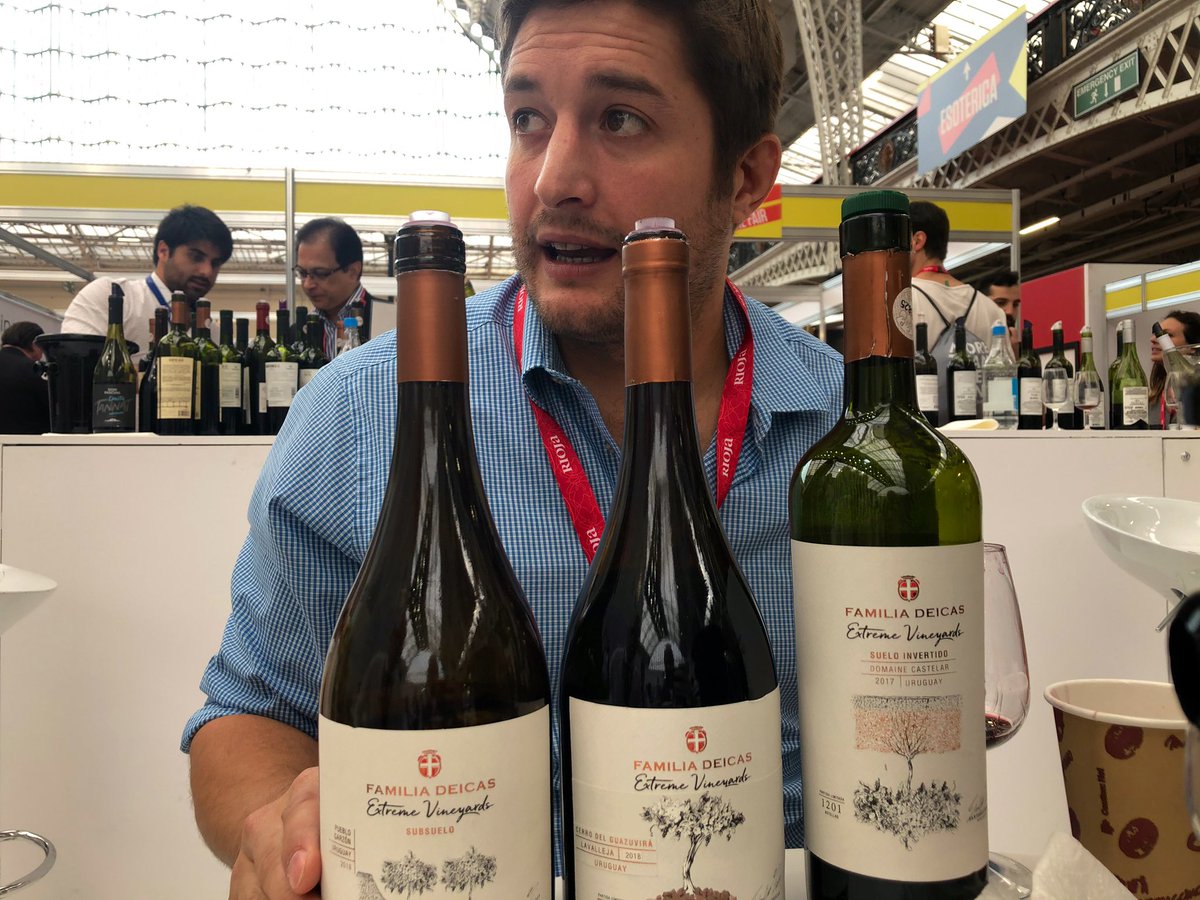 Best tasting of the day at @londonwinefair was with Santiago of <a href="/FamiliaDeicas/">Familia Deicas</a> of Uruguay. Lovely guy, stonkingly good wines. Loved the juicy Cab Franc, 2/3 very different Tannats, the orange wine and the zesty Albariño / Chardonnay blend. All fantastic. Thanks to <a href="/RichLockstone/">Richard Lockstone</a>