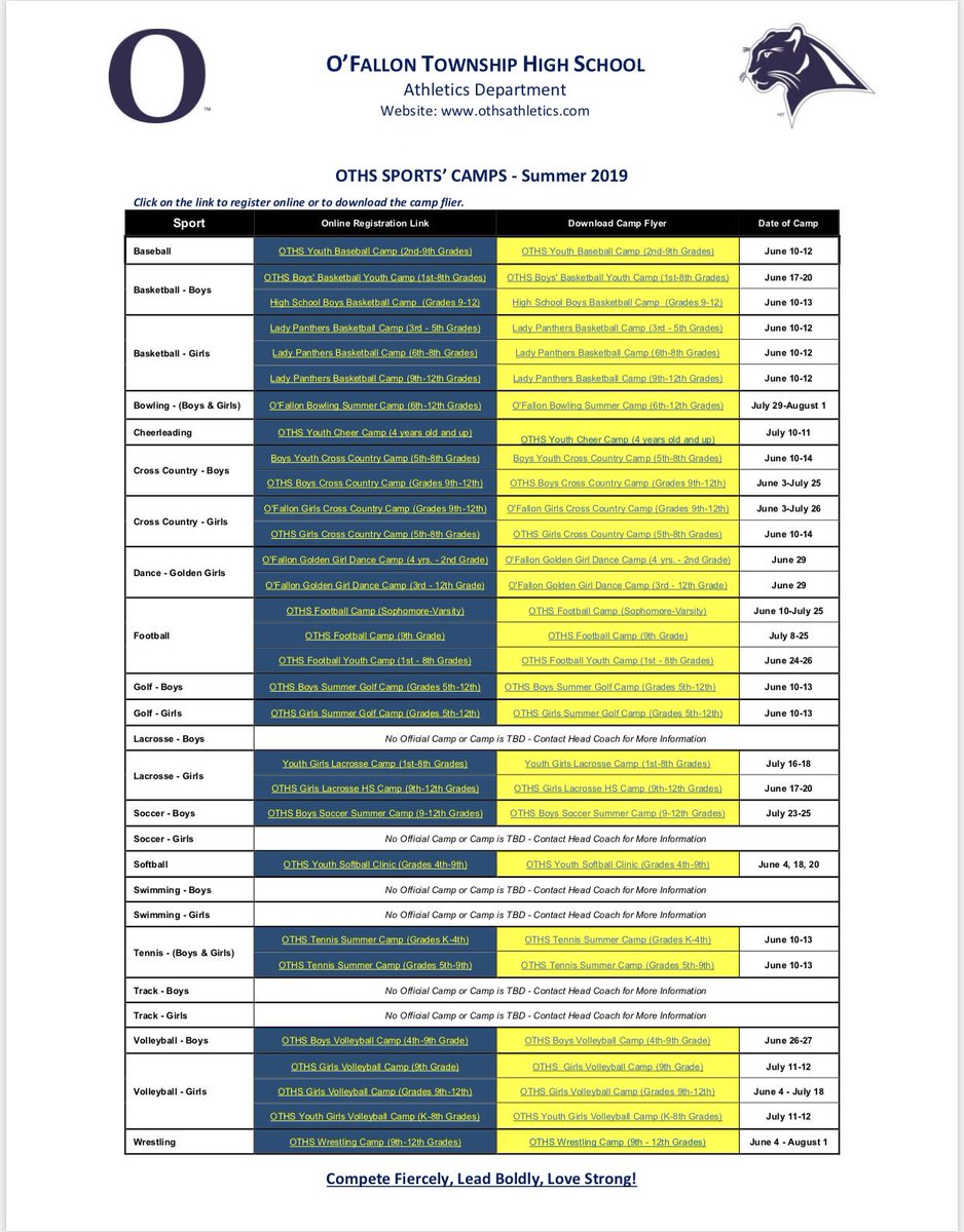 otownathletics's tweet photo. Summer Camps &amp; Clinics offered by OTHS programs are for all ages. Click the following link for more details or to register online. https://t.co/afoZfm4BUN? https://t.co/02J5s72Y2O