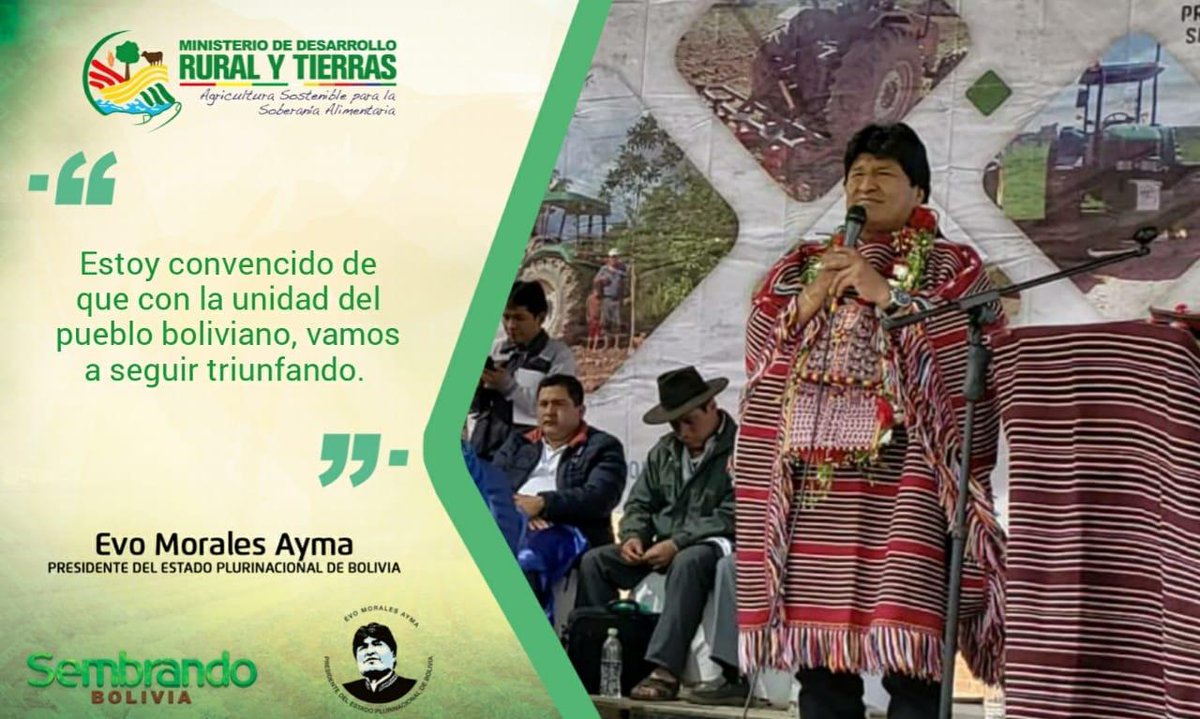madretierrabol's tweet photo. Pdte. @evoespueblo junto al Min. @CeCocarico en la entrega de tractores, implementos agrícolas y títulos ejecutoriales en beneficio de 29 municipios del departamento de #Chuquisaca.
#210AñosDeLibertad
#LlegóElTractorazo
#ChuquisacaViva https://t.co/CroyRtukV9