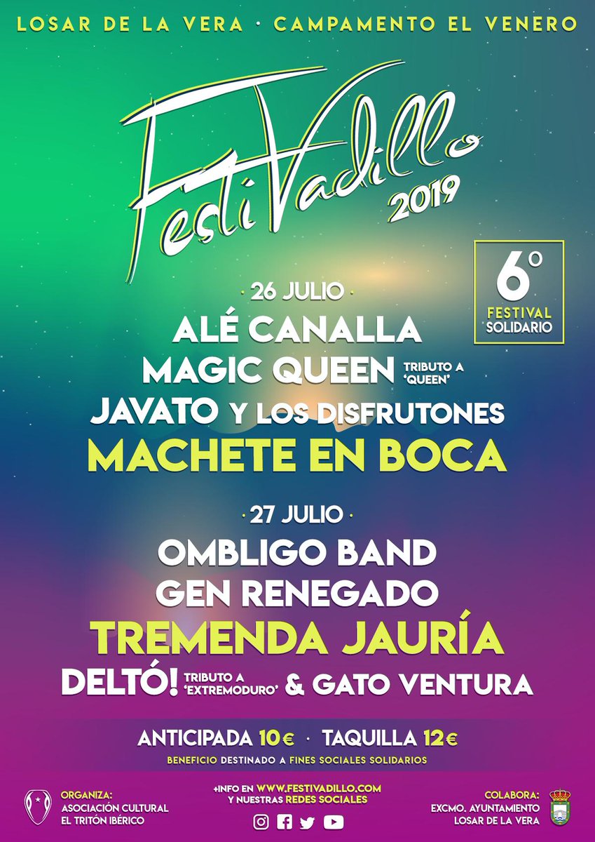 📣 ¡YA TENEMOS EL CARTEL OFICIAL DEL FESTIVADILLO 2019! 📣

Y tendremos más sorpresas que os iremos contando poco a poco, no seáis ansiosos 😉

🤟 ¡RT para que todo el mundo se entere, TRITONES! 🦎

#Festivadillo2019 #Festivadillo #Festival