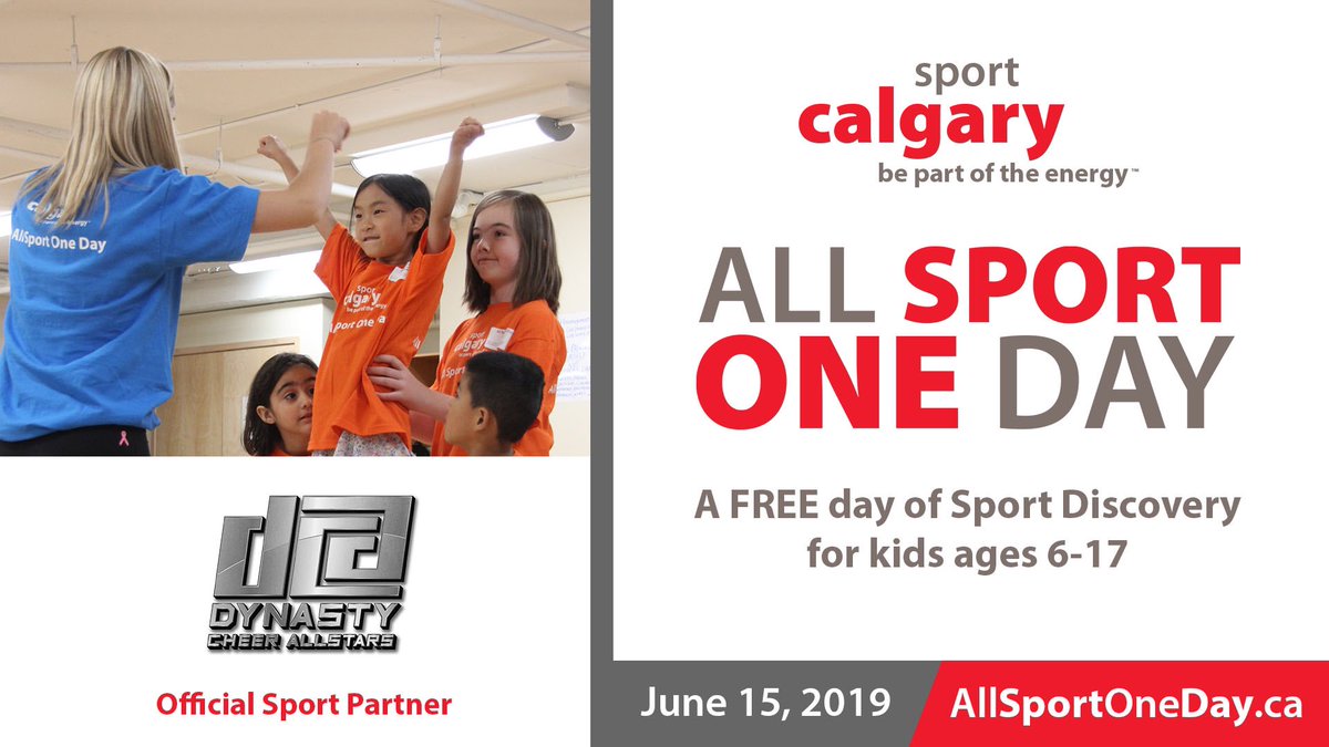 Save the date! Try something new with @sportcalgary 
Dynasty Cheer Allstars will be at two location for All Sport One Day!  Register Now. 
#yyckids #allsportoneday #sportcalgary #yycevents