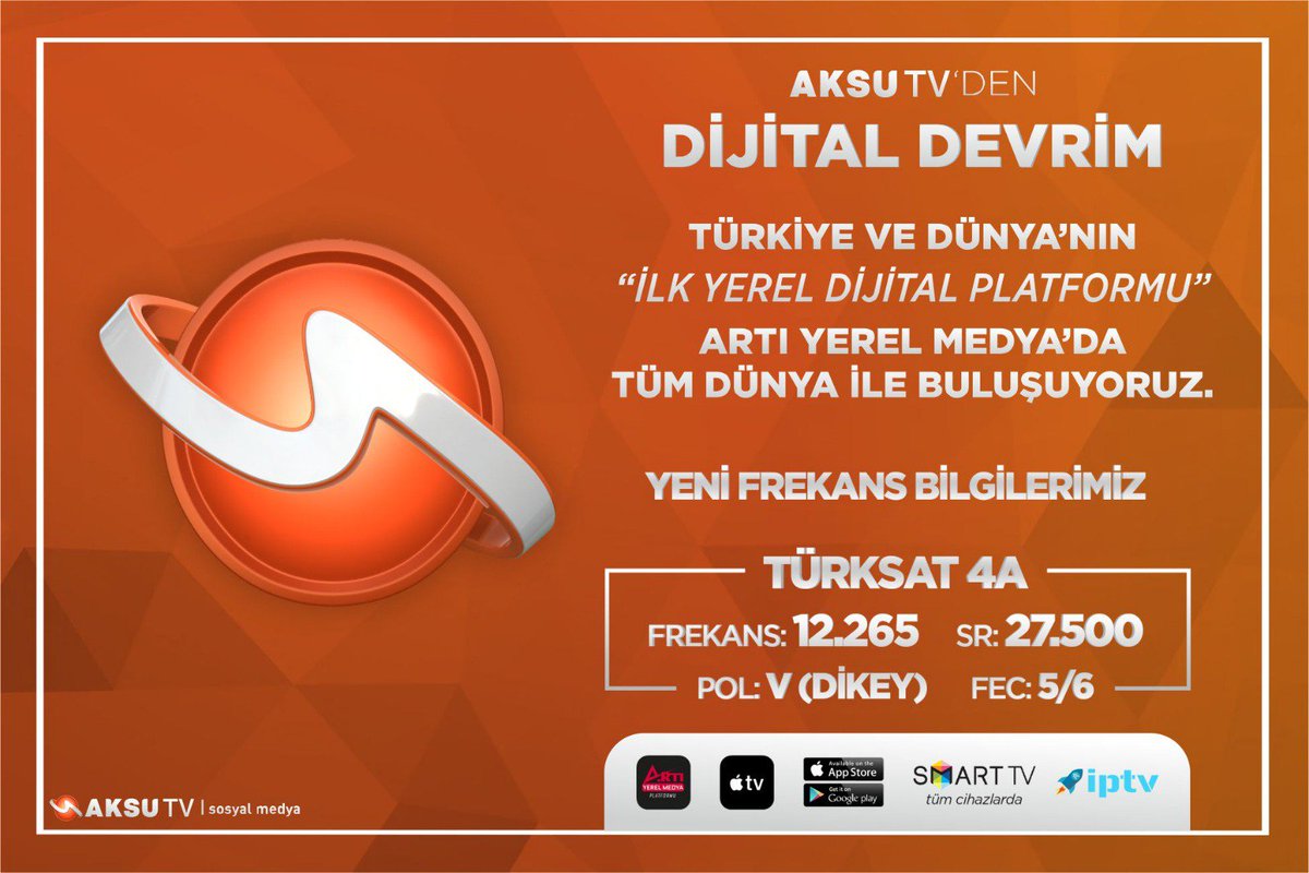 hancernesibe's tweet photo. Aksu TV’den Dijital Devrim!
1 Haziran'dan İtibaren Yeni Frekanslarımızdayız.
#aksutvdijitaldevrim
#aksutv #kahramanmaraş #artıyerelmedya #frekans #türksat4a #dijital #smarttv #appletv #iptv #samsung #vestel #lg #sony #philips #nextnextstar #korax #teknoloji #mobil #sosyalmedya https://t.co/5RcRcCqaVV