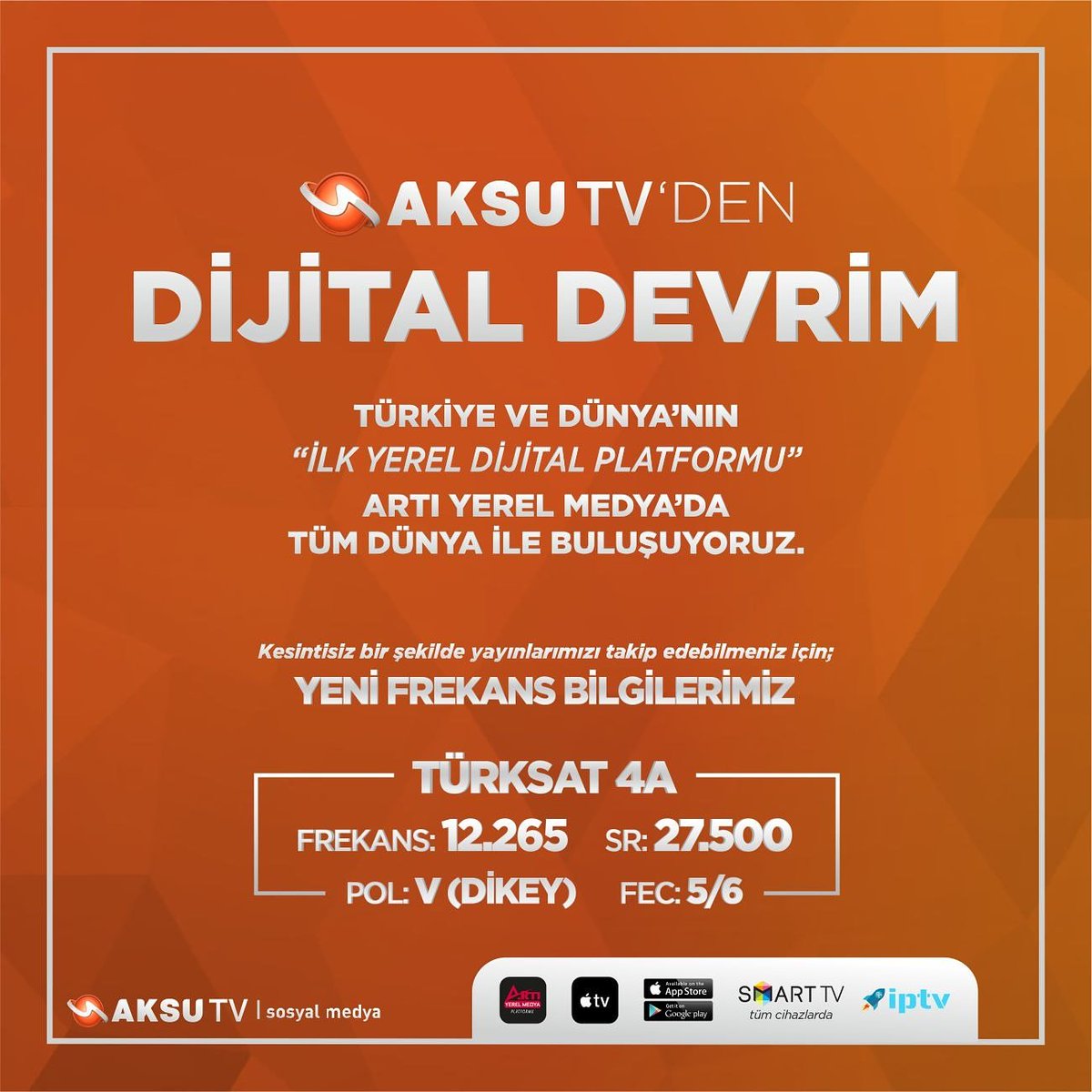 ugurharmanda's tweet photo. Aksu TV’den Dijital Devrim!
1 Haziran'dan İtibaren Yeni Frekanslarımızdayız.
#aksutvdijitaldevrim
#aksutv #kahramanmaraş #artıyerelmedya #frekans #türksat4a #dijital #smarttv #appletv #iptv #samsung #vestel #lg #sony #philips #nextnextstar #korax #teknoloji #mobil #sosyalmedya https://t.co/3WLid5JWX3