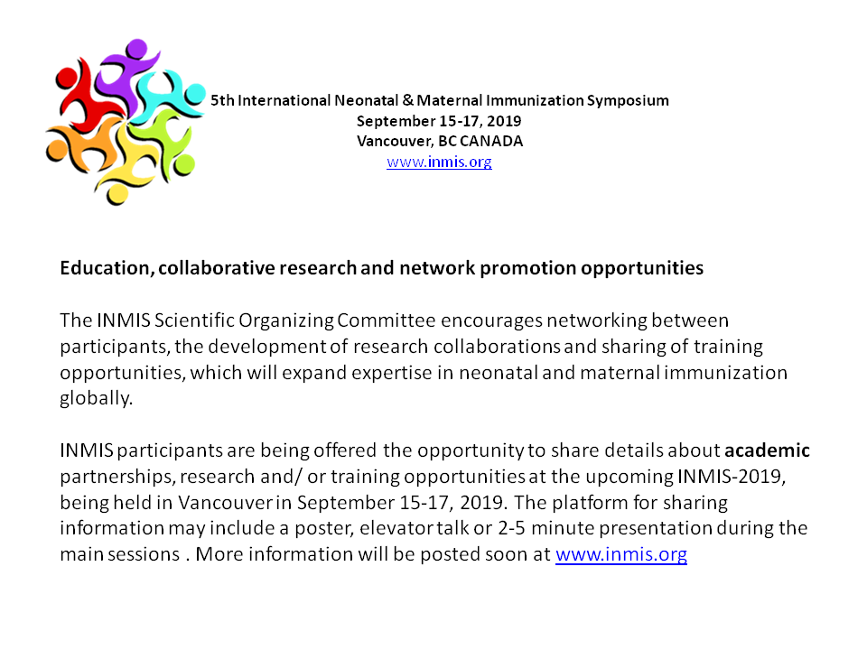 inmisorg's tweet photo. INMIS is accepting late breaker abstracts and abstracts to promote research collaborations &amp; networking  #INMIS2019 #ESPID #MSFHR #neonatalimmunization #maternalimmunization https://t.co/ubNvpse3G7