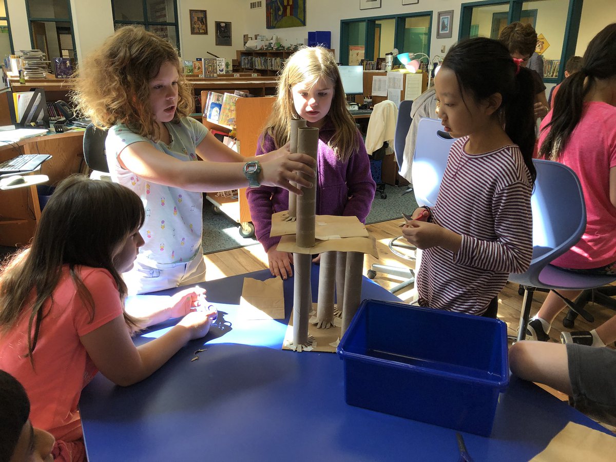 jaguar222's tweet photo. Students at @Belmont_Hills proudly showcase the new Makerspace in their library to visitors from @MCIULearns and other area principals. The students are learning about earthquakes and had to build the tallest tower that could withstand the “shake table”. @LowerMerionSD https://t.co/IoPOdf6jDD