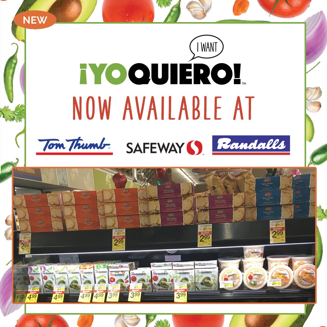 YoQuieroBrands's tweet photo. π€ Hey Texas! You can now find our π₯ #guacamole, π
#salsa, & π§ #queso in your local Tom Thumb, Randalls, or Safeway deli department. Go grab it before it sells out!!! ππββοΈππββοΈ #freshinnovations #yoquiero #yoquierobrands #avocado #tomthumb #safeway #randalls #deli https://t.co/Kbc1Y0MlPh