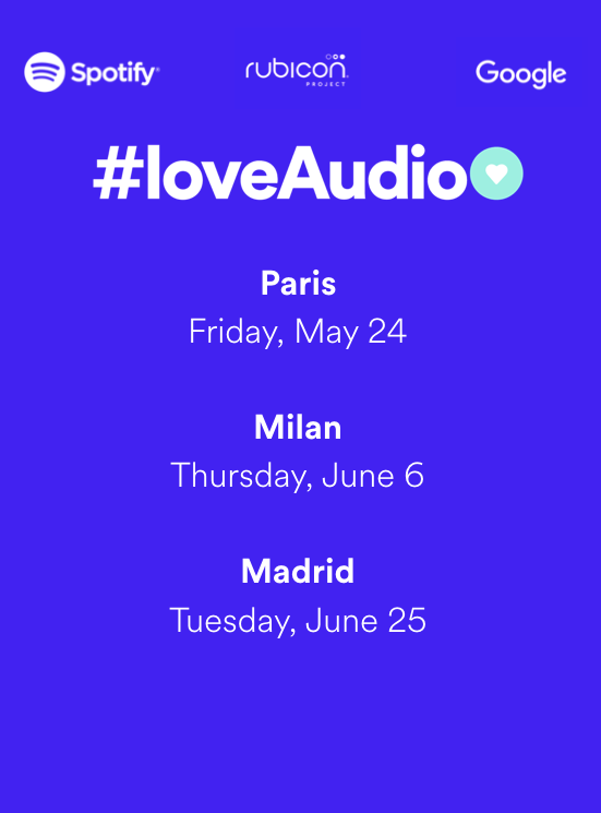 SpotifyAds's tweet photo. Spotify has joined forces with the @RubiconProject and @Google for #loveAudio, the biggest Programmatic Audio industry event of the year. See what success looks like with our exclusive audio immersive experience. Contact us to get on the guest list! https://t.co/qpL3MOghTM