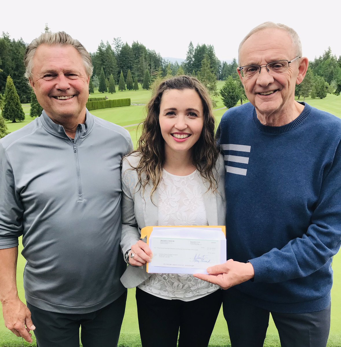 CowichanGolf's tweet photo. Thank you to Mr. Jim ten Hove and the estate of the White family for their generous donations to CDH Foundation + Cowichan Hospice. Cheque presentation with Norm Jackson, Aimee Sherwood from the CDH Foundation and Mr. Jim ten Hove #cdhfoundation #cowichangolfclub #cowichanvalley https://t.co/iFT0klSvxu