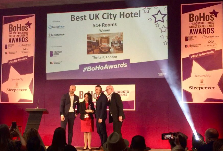 Planday's tweet photo. Planday’s Oskar Karlsson presenting the ‘Best UK City Hotel 51 rooms and above’ BOHO Award to @TheLalitLondon 🎊
@BoHoNews #BoHoAwards #BoHoSummit https://t.co/GT3HsYZfMv