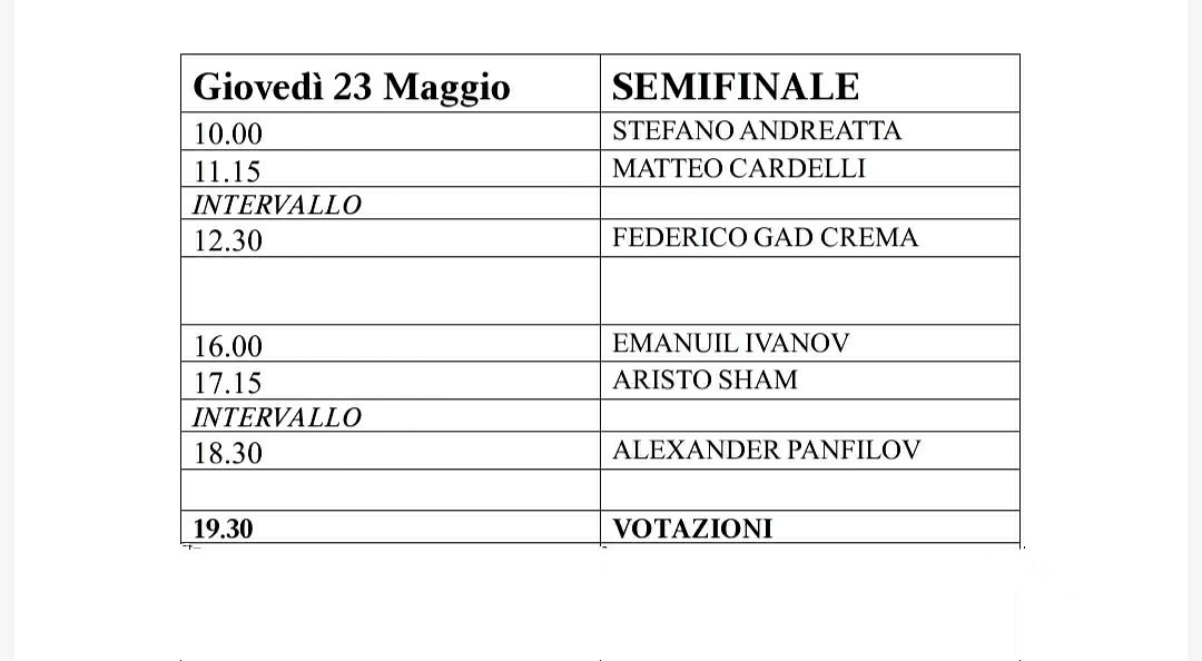 ilcasagrande's tweet photo. Sempre più arduo il lavoro della giuria, visto il livello stellare dei pianisti ascoltati in questi giorni, ma ecco i semifinalisti e gli orari per domani: https://t.co/1RZUudHgo7