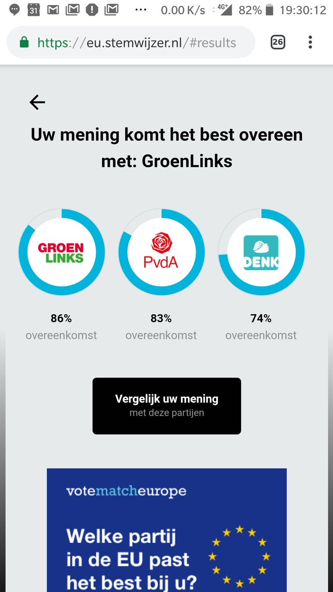 Stemwijzer. Verwacht resultaat. Maar wat doet Denk op dat lijstje?