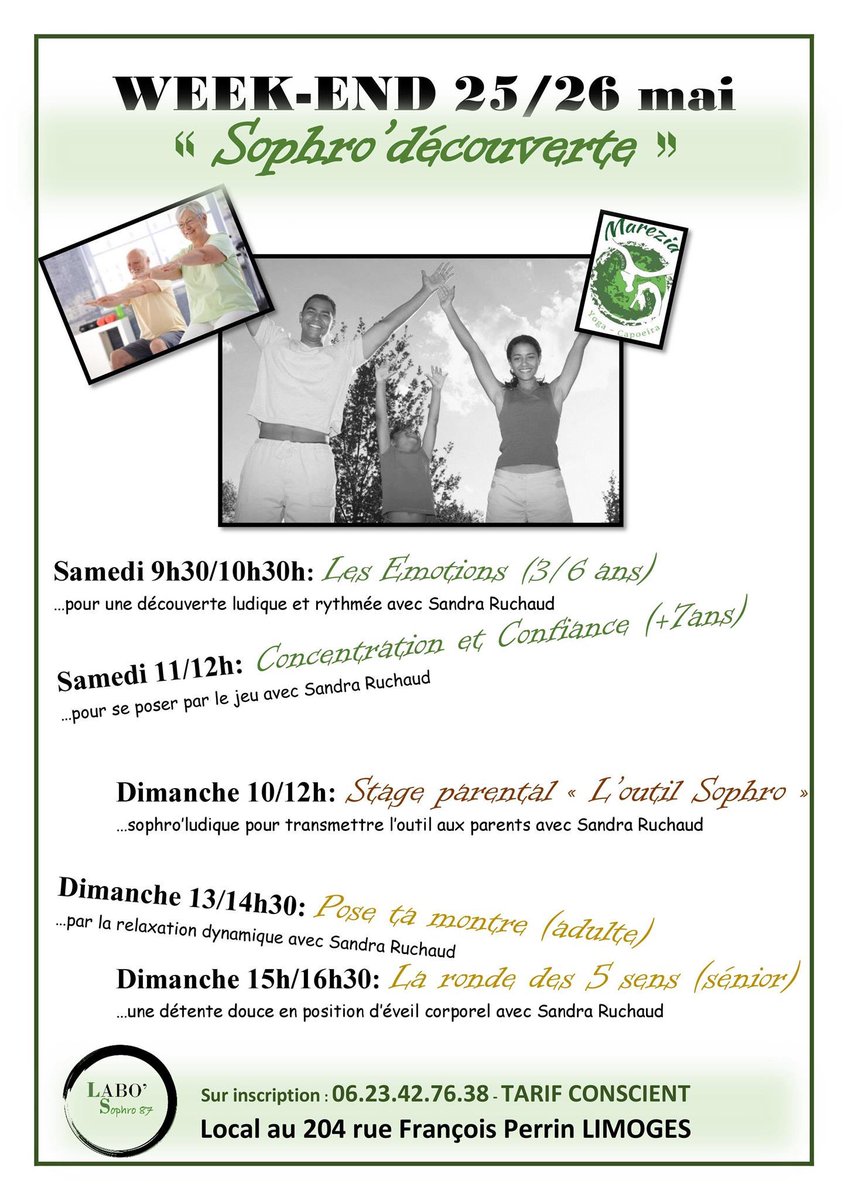ruchaud_sandra's tweet photo. Sophro’decouverte avec l’association Labo’Sophro. 
Un créneau pour tous ( enfants, adultes, seniors et même stage parents et éducateurs)

En tarif conscient
Réservation : 0623427638 https://t.co/0NHmuyx4wD