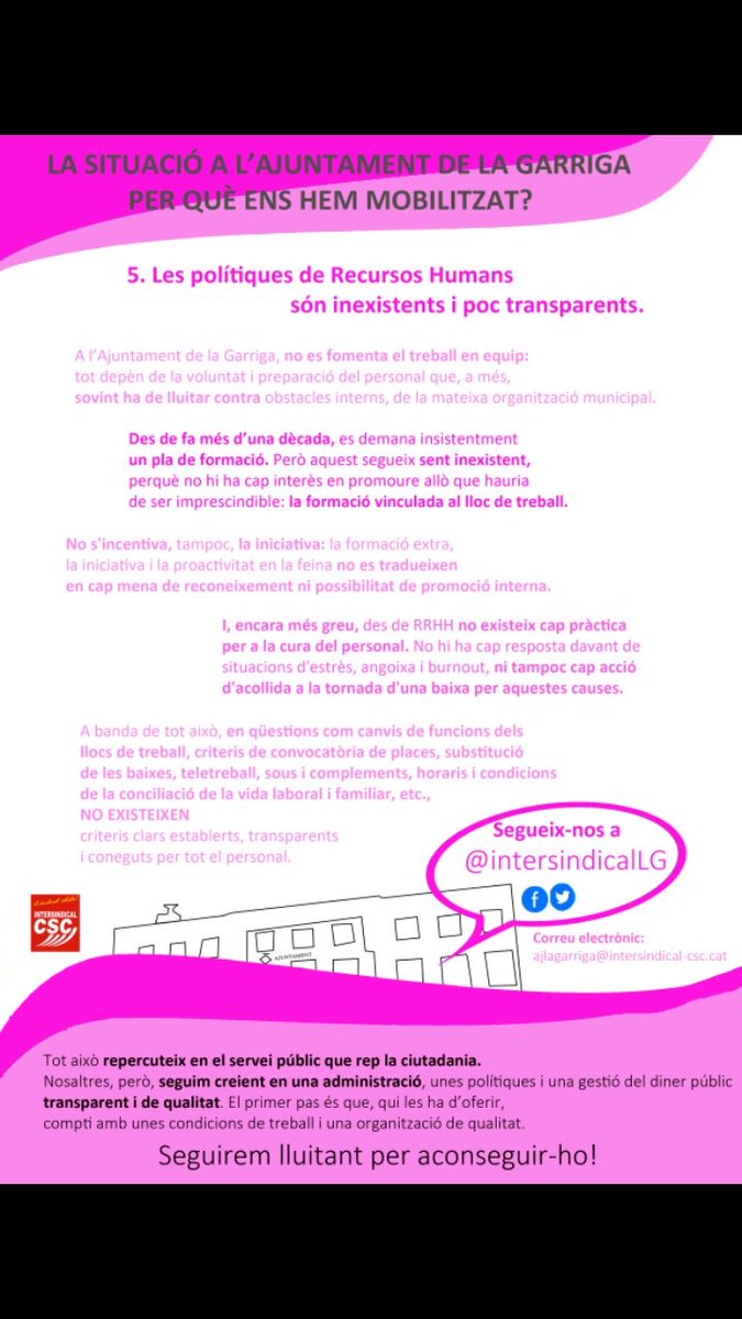 IntersindicalLG's tweet photo. A l'Ajuntament de #laGarriga les polítiques de recursos humans són inexistents i poc transparents. 
#EleccionsLG2019 #DebatLG2019 

Ho expliquem aquí 👇 https://t.co/xTzluP3IpK