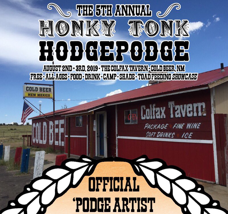 HTHP V lineup announced at honkytonkhodgepodge.com - a DIY fest my friends and I throw every first weekend of August in at Colfax Tavern in Cold Beer, NM. All ages, many genres, free to attend/camp and this year with more shade. Come through/help out #honkytonkhodgepodge