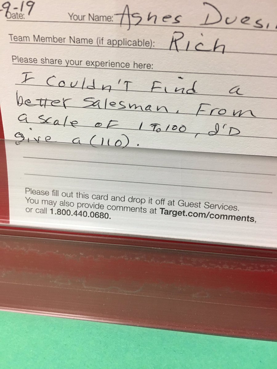 Notes like these brighten my day!! Not only did they have a great experience with my electronics team—but they called him a salesman! #sellingculturestrong @rankin_logan <a href="/Target/">Target</a>