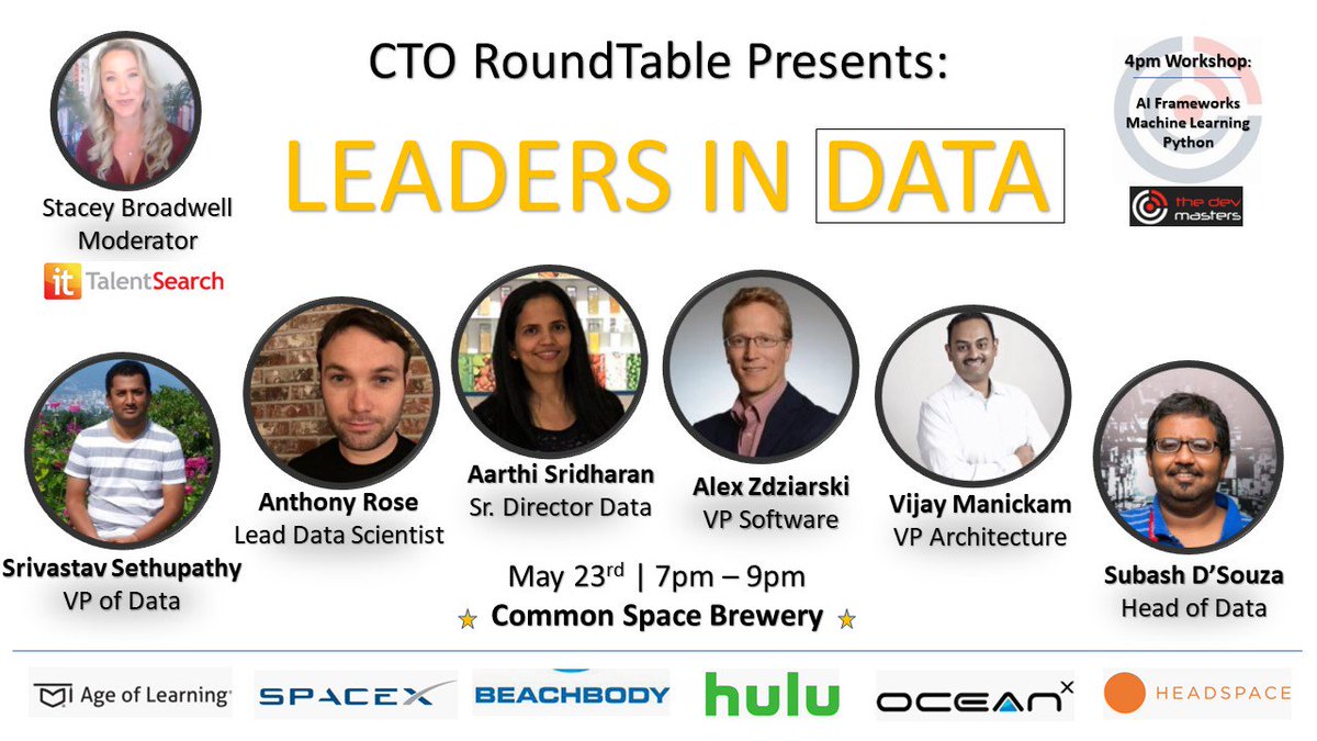 CTO_RoundTable's tweet image. Leaders in #DATA is Tomorrow! Food Trucks, Craft Beers &amp;amp; Engineers. 
eventbrite.com/e/leaders-in-d…
@SpaceX @Beachbody @MyOceanX @Headspace @AgeofLearning 
#ai #snowflake #AWS #cloud #python #java #DataArchitecture #MachineLearning #edtech #adtech #spacetech #producttech #microsoft
