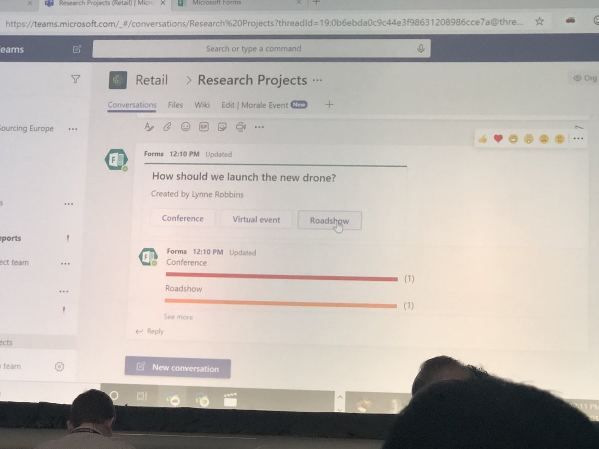 aprildunnam's tweet photo. Sweet demo of using the #MicrosoftForms bot in #MicrosoftTeams to easily create an embed a form #SPC19 https://t.co/PfA3xq1qXg