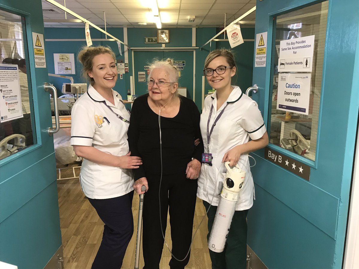 Physiotherapist Rachel and Occupational Therapist Karina with Carol after getting back from a home visit assessing Carol in her own environment to ensure correct and safe discharge plan is made #WHHStroke #MakeMayPurple