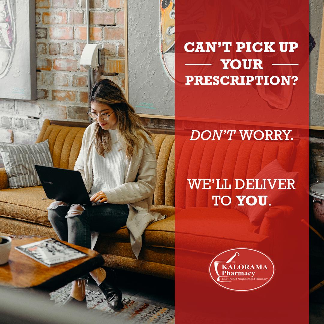Can't pick up your prescription? Don't worry! Getting your prescriptions has never been more convenient. Get your medications delivered to your home, work place, or hotel.