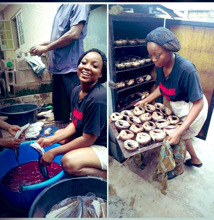 SkimaSax's tweet photo. This lady is a graduate of Mathematics from OOU and a masters student in View at unilag. An hardworking lady who alongside her academics has a fish farming business. She buy fingerlings, grow them to big size and smoke them to sell for clients. U can reach her on 08097793310 https://t.co/UofGTt1aSn