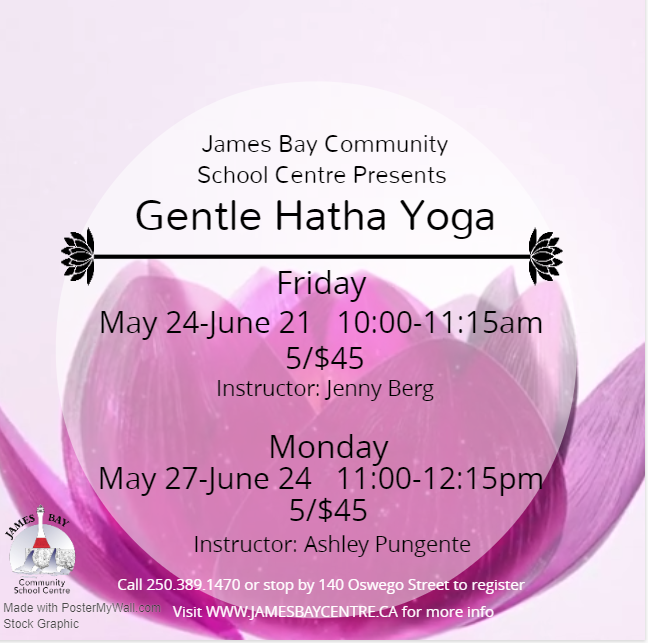 We have 2 different day/time options for our Gentle Hatha classes starting up in the next week, see what works best for you! 

#community # yoga #GentleHatha #community #active #JamesBay #Victoria