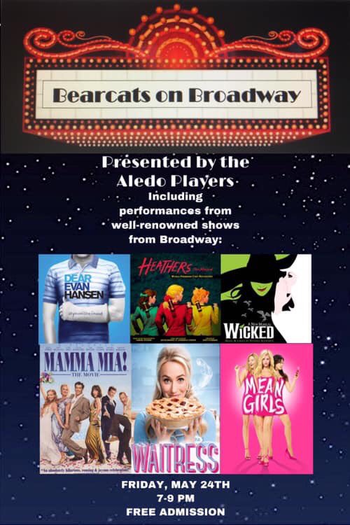aledoplayers's tweet photo. come see us THIS FRIDAY, May 24th at 7 o’clock for our LAST PERFORMANCE OF THE YEAR!!!! your players would love to see you there!!! oh, and did we mention it’s FREE?! #BearcatsonBroadway https://t.co/ezu6anu2t4