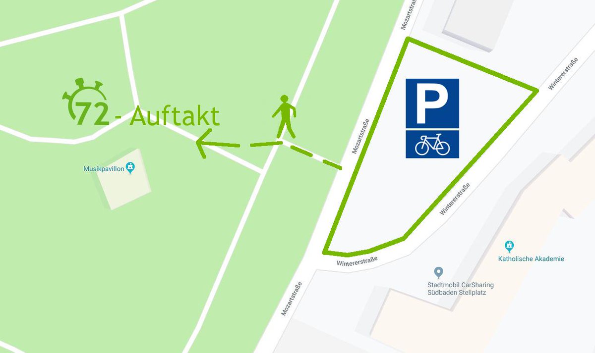 Ein kleiner Hinweis für die morgige #72h-Auftaktveranstaltung im Stadtgarten #Freiburg. Bitte parkt eure Fahrräder auf der Wiese zwischen Winterer- und Mozartstraße.