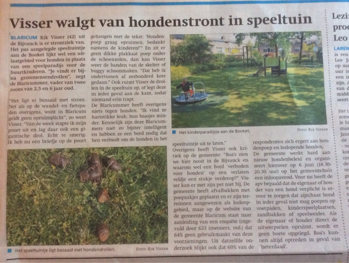 Een van de grootste ergernissen, hondenpoep! DAB heeft niet voor niks gepleit voor een hondenbeleid voor #Blaricum. We vragen om op do. 6 juni naar de inloopavond over het Hondenbeleid te komen van 18.30 tot 20.30 uur in het gemeentehuis van Blaricum. #laatjezienenhoren