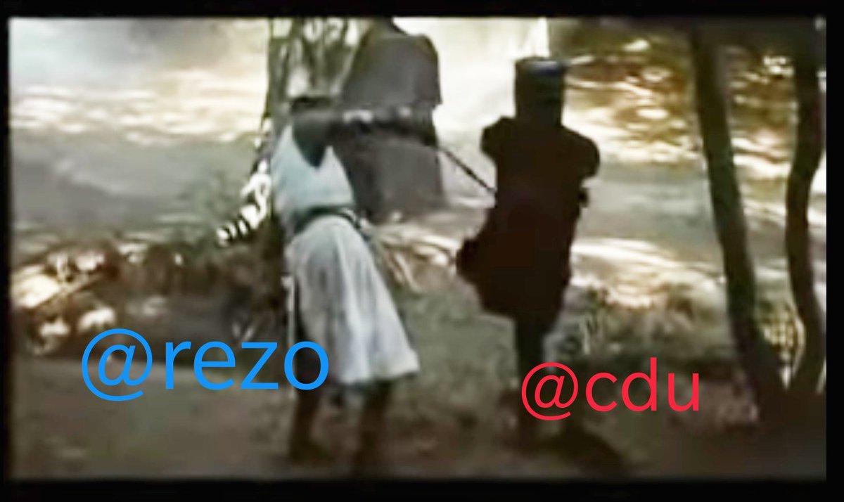 Ich musste sofort an den schwarzen Ritter denken aus dem  Monty Python Film "Der Ritter der Kokosnuss" wie hirnlosen und unangemessen die CDU Fanboys reagieren, bis wieder einer weint 😆 #Rezomusik #Amthor #cdu