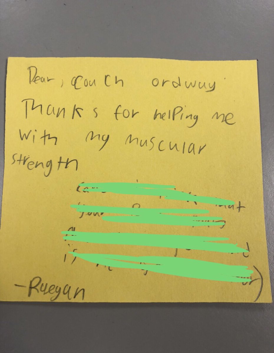 CoachOrdway's tweet photo. When a student writes you a thank you note and comes in hot with that academic language 🔥🔥🔥 ...but then you realize she calls you Couch instead of Coach! 🤣 #physed #PEgeek #PhysicalEducation #elementryPE #summerbreak https://t.co/mNzaGPhaLT