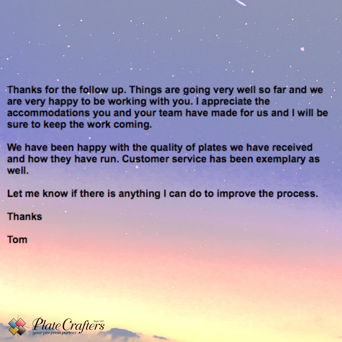 PlateCrafters's tweet photo. “We have been happy with the quality of plates we have received and how they have run. Customer service has been exemplary as well”.
Thank you so much for the kind words Tom! Deeply appreciated. https://t.co/LZRK8Thwt8 https://t.co/Qi50Tivm80