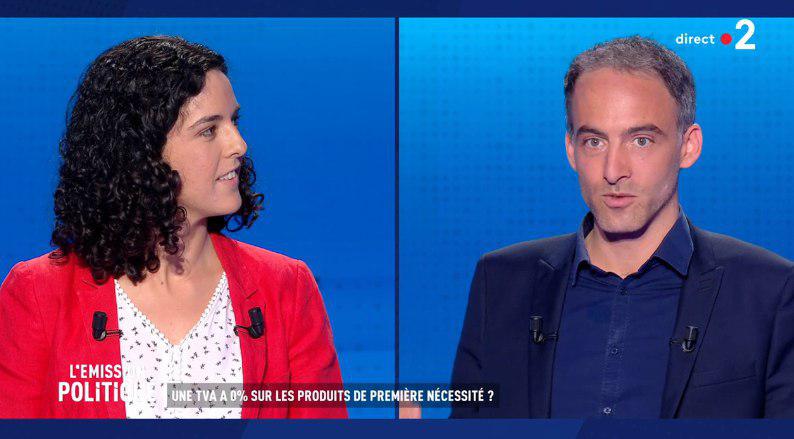 ManonAubryFr's tweet photo. ✅ La TVA à 0% pour les biens de première nécessité : POUR.

La TVA à 0% n'est pas possible dans le cadre des traités européens actuels. Nous la souhaitons, mais soyons cohérents, il faut d'abord rompre avec ces traités.

#LEmissionPolitique https://t.co/jPWCrODDFh