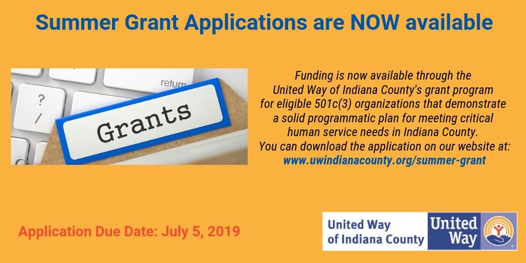 UWIndianaCounty's tweet photo. Summer Grant Funding application is NOW available on our website at: https://t.co/BqW8nHQiOq https://t.co/RVL72hciJ9