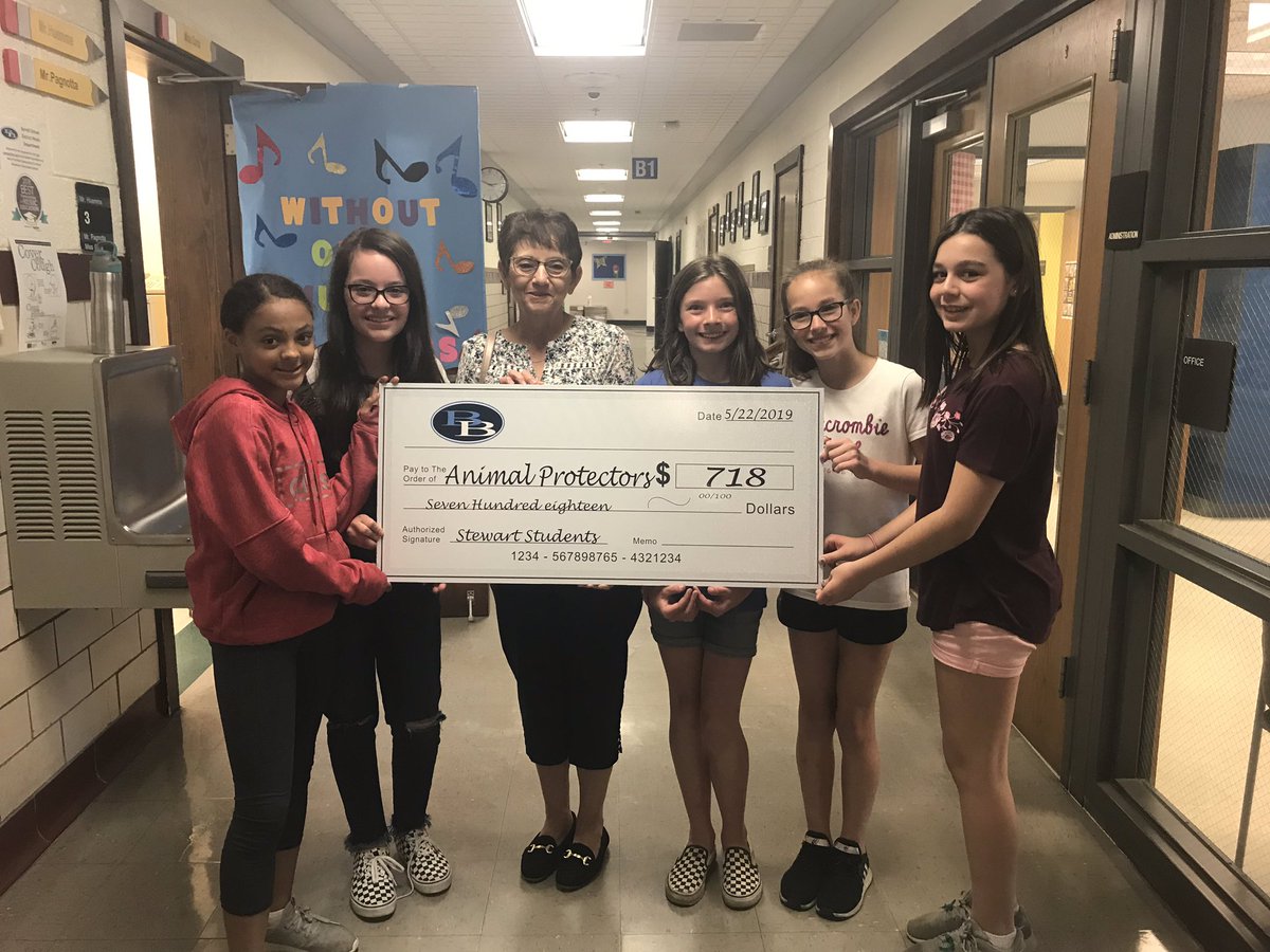 A special thanks to these girls and @Stewart_BSD students for raising $718.00 for @AnimalProtectrs  The money will go to help fund their new facility and capital campaign.