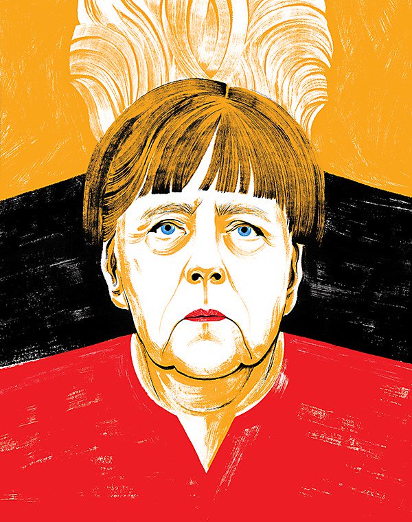 CA Winner: <a href="/ChloeCushman/">Chloe Cushman</a> captured the political tension between Germany and the US in this illustration for <a href="/NewYorker/">The New Yorker</a>. ow.ly/P6yR50ugG7H