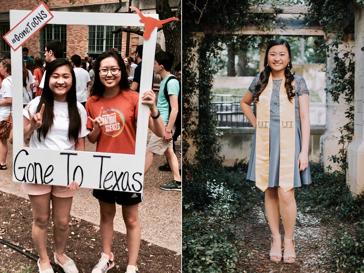 TexasScience's tweet photo. We asked a few #TexasScience #UT19 seniors to share #ThenAndNow photos: their 1st year at #UTAustin & this year.
🤘 Meet these three & more at https://t.co/eYKTIudNmz
#CNSGrad #UTGrad19 #TexasScienceGrad #HookEm #Longhorns @UTAustin2019 https://t.co/oCTHvlV0Qo