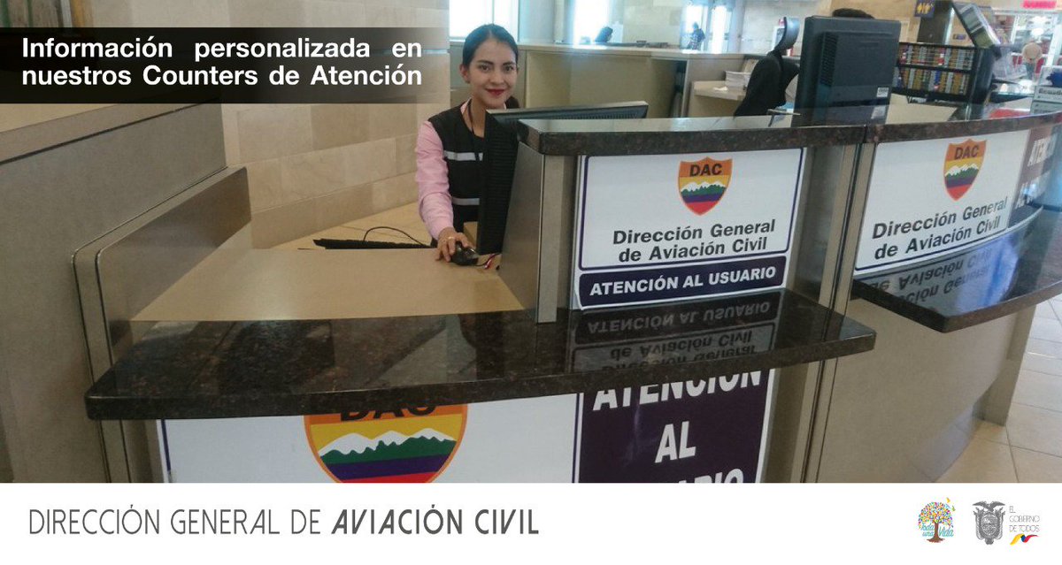 DGAC_Ecuador's tweet photo. ¿Tienes dudas sobre compensaciones por demoras y cancelaciones en vuelos nacionales o internacionales? Acércate a nuestros counters de Atención al Usuario ubicados en los aeropuertos internacionales o con los administradores de aeropuerto de la DGAC. #CompensacionesDGAC https://t.co/C3a0OCVef2