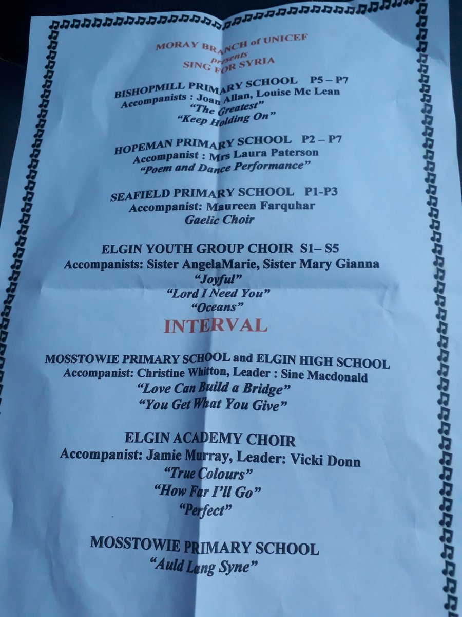 SeafieldHT's tweet photo. Fantastic evening of song, dance and poetry @elgintownhall #UNICEF #singforsyria ๐ต๐ถ Well done to all performers ๐ https://t.co/EVq9zMoopg