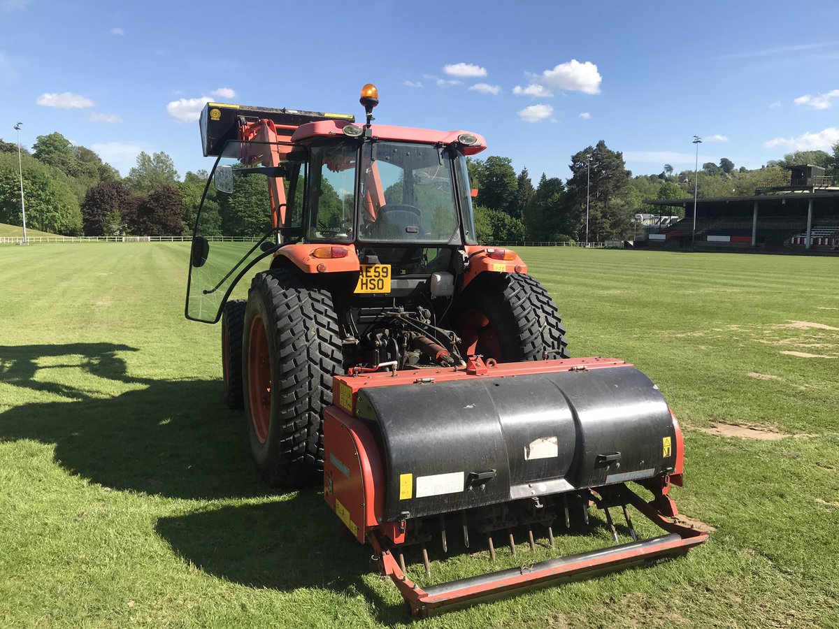 Today we have been <a href="/PontypoolRFC/">Pontypool RFC</a>  carrying out end of season works on the Park 80tons of sand spread and pitch verti-drained today back to seed tomorrow <a href="/iestynjohn/">Iestyn John</a> 👌🔥