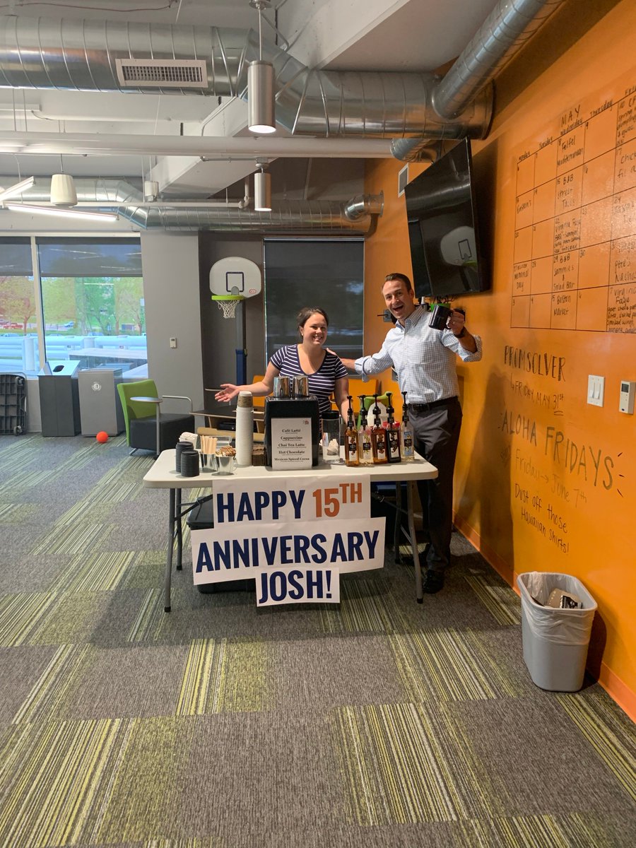 businessolver's tweet photo. Happy 15yr anniversary w/ Businessolver @joshuacholman 🥳! We marked the occasion w/ a high-five hot lap &amp; some of Josh's favorite things: ☕️ and craft beer. This's a special moment in our history as Josh helped found &amp; grow our 2nd largest office location in #Denver #SolverSoul. https://t.co/4ehN0PaPAF