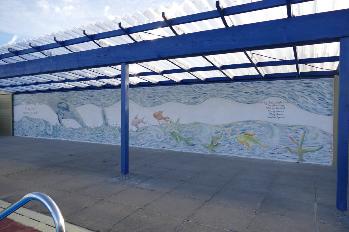 shappool's tweet photo. The full view of our new 12m mural! Great fun tonight showing the competition winners their work and recording with @BBC_Cumbria . Thank you to Kayleigh Richardson, artist, and children at Shap School for taking part  in our competition https://t.co/nBRC4gTss6