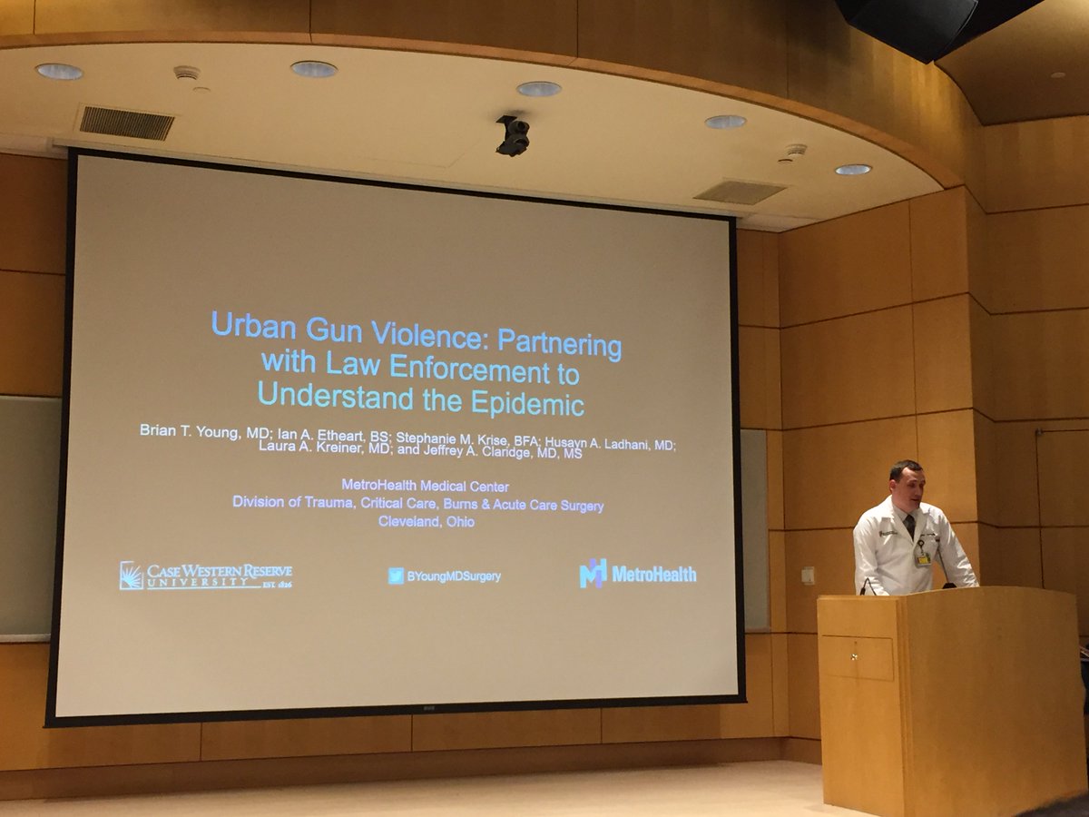 Dr. <a href="/BYoungMDSurgery/">Brian Young</a> presenting at @UHSurgery on #GunViolence and trauma surgeons partnering with forces outside of the hospital to understand the epidemic.

@laurakreiner <a href="/ClaridgeJeffrey/">Jeffrey A. Claridge</a>